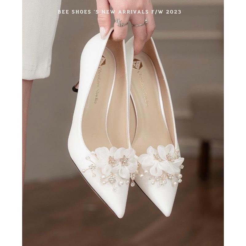 Giày Cao Gót Nữ Thời Trang Nơ Hoa Cô Dâu Sang Chảnh A32H