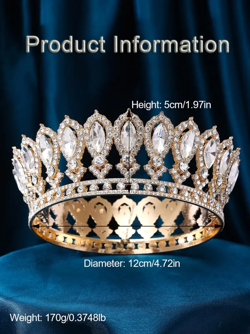 Product Introduction of Rhinestone Decorated Crown Tiara for Wedding, Bridal Party Favor, Elegant Bridal Headwear for Wedding Bridal Party Formal Occasions 1