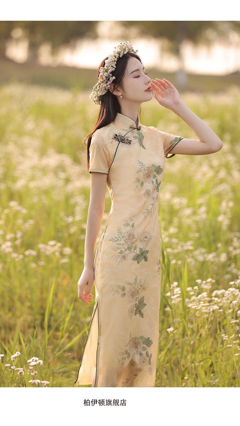Product Introduction of Váy Nữ Phong Cách Cổ Điển Mùa Hè, Sườn Xám, Dài Trung Bình Thiết Kế Hoa, Trẻ Trung, Cải Tiến, Hàng Mới Về Năm 2024 14