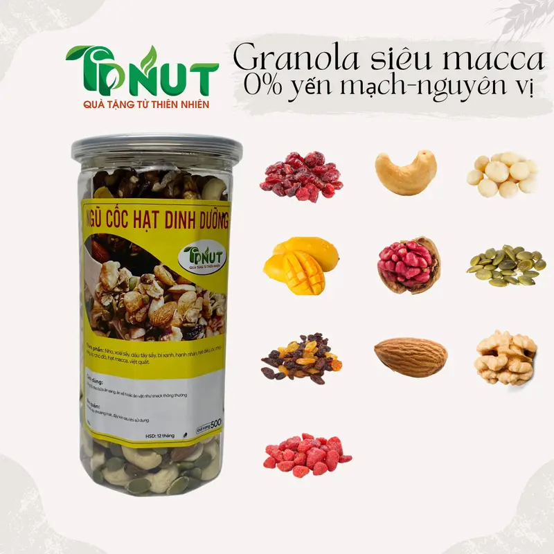 500g Granola siêu macca 0% yến mạch TPNut có nguyên vị và mật ong 2