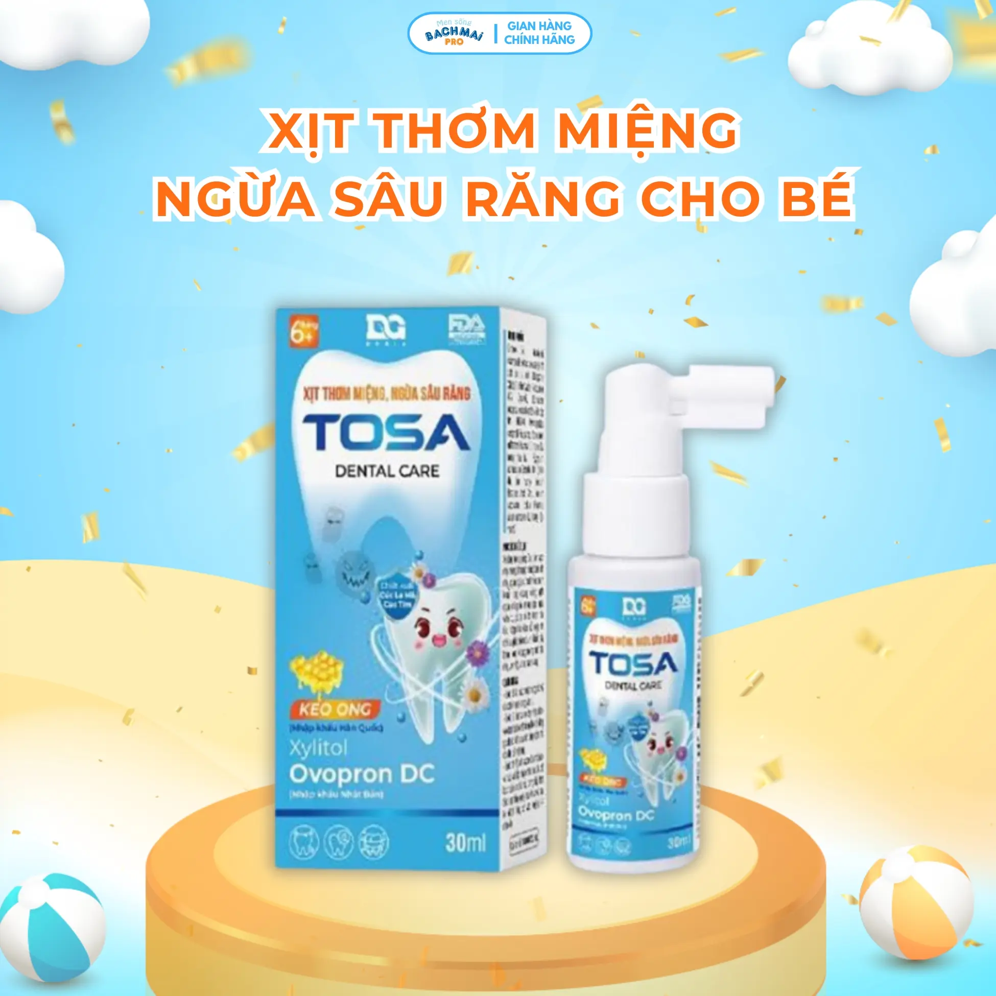 Xịt răng miệng, Kem đánh răng dạng xịt cho bé giảm sâu răng Tosa an toàn có thể nuốt lọ 30ml