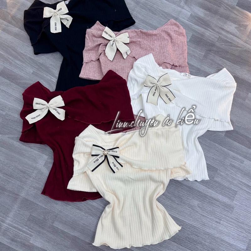 Linn- áo len nữ TN+TD đính nơ lệch. Chất len dày mềm mại