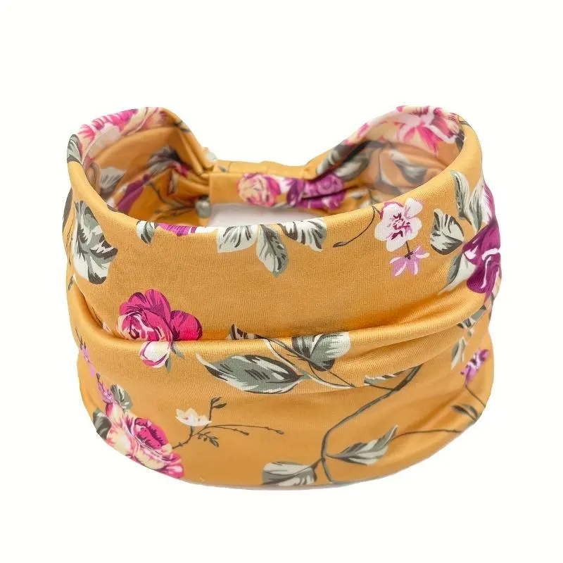 Floral Print Sports Headband, Elastic Wide Band Hair Band for Women & Girls, Non-slip Hair Band for Daily Wear 5