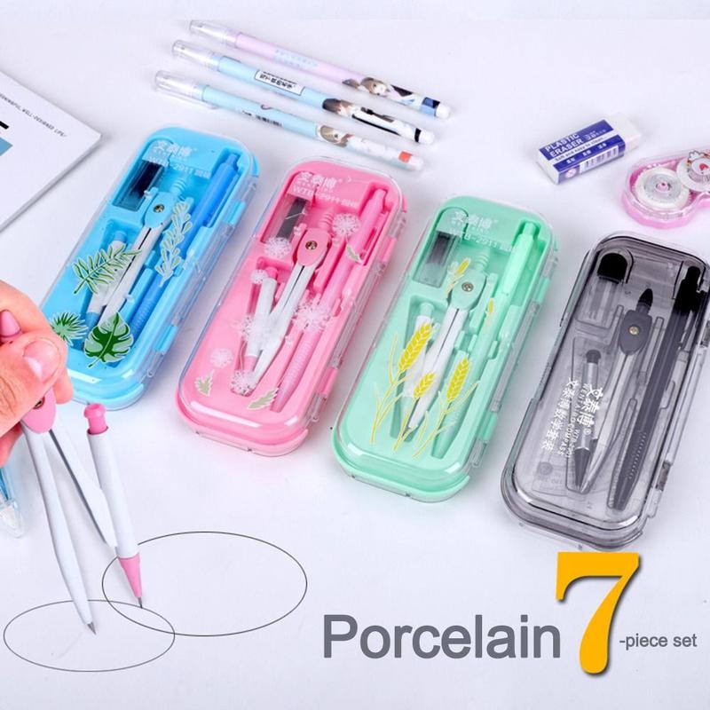 Product Introduction of 7Pcs/Set Drawing Tool Student Drawing Painting Compasses Set Multifunction Rubber Automatic Pencil Protractor Stationery Sets 9