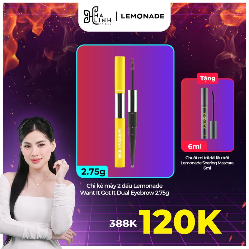 [VÕ HÀ LINH x LEMONADE] MUA 01 Chì kẻ mày 2 đầu bền màu Lemonade Want It Got It Dual Eyebrow 2.75g TẶNG Chuốt mi tơi dài lâu trôi Lemonade Soaring Mascara 6ml