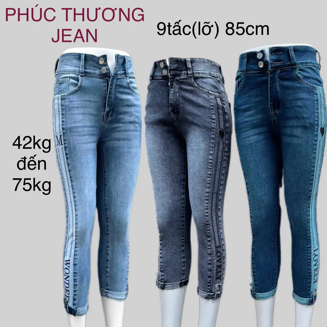 L01 Quần Jean nữ ống ôm lưng cao 2 nut ,9 tấc 85cm , kiểu trơn-cào nhiều màu, co giãn , mềm mịn Jeans Women Pants quan  jeanom Ong