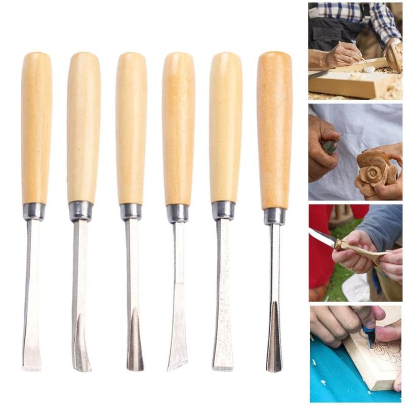 Product Introduction of 6PCS New Steel Woodworking Carving Chisels Hand Tools Craft Wood Chisels Set Wear-resistant DIY Wood Chisels 9