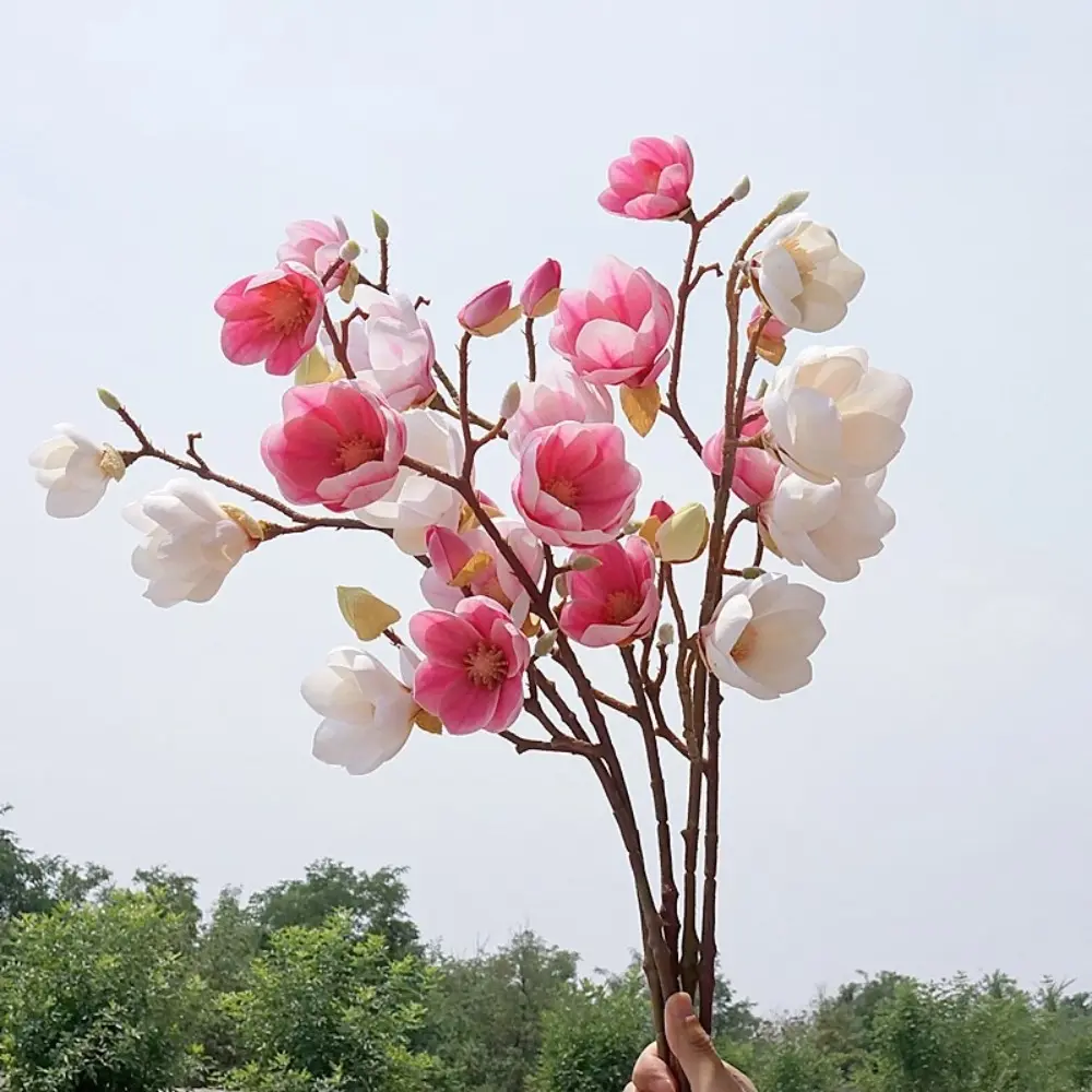 Flower Arrangement 78cm Artificial Magnolia Branches Real Touch Handmade Artificial Orchid Flowers Floral Art Simulation Big Magnolia Outdoor Garden Decor