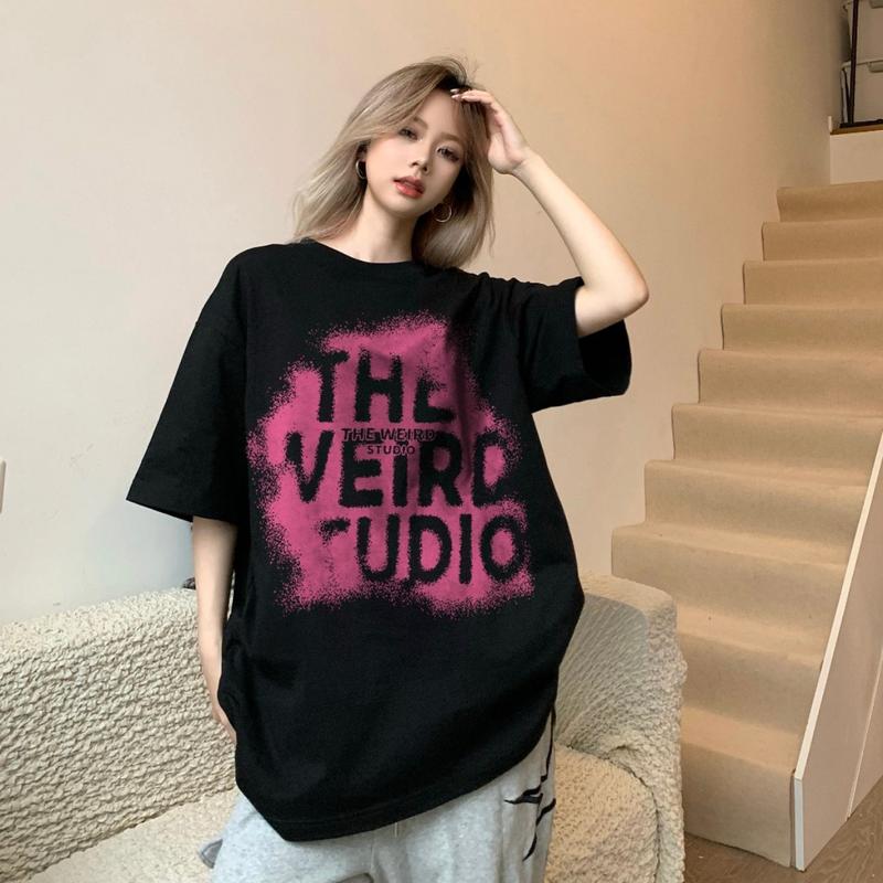 Focus Nâu xám Y2K Áo phông nữ form rộng vintage girl phố logo in hình cổ tròn áo thun oversize 100%cotton local brand 7.18 Top Women