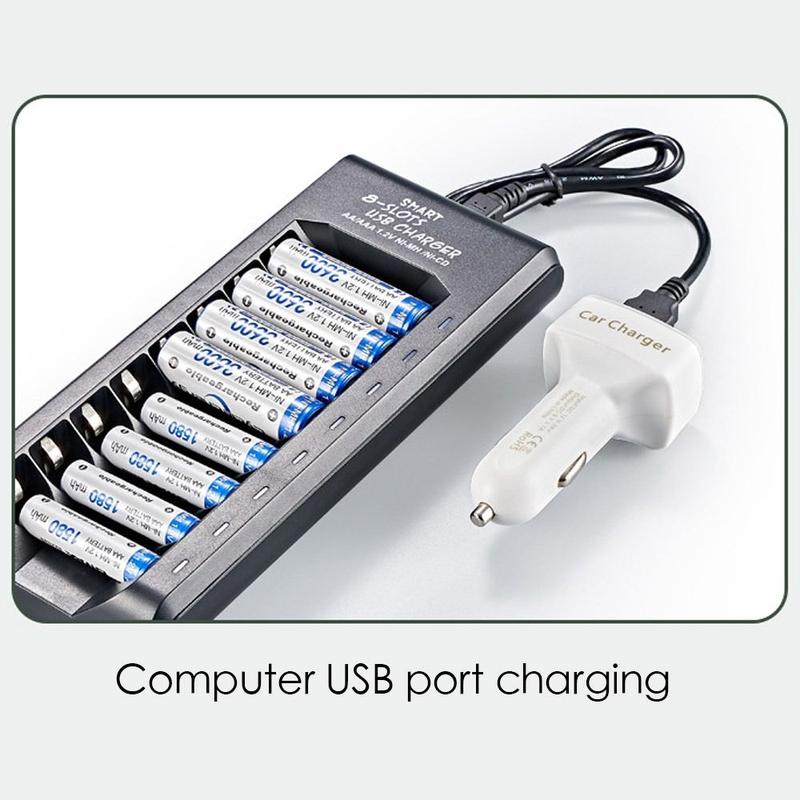 Bộ sạc pin 5V 2A, sạc nhanh, dành cho pin AA / AAA, với 5 / 8 khe cắm, bộ sạc USB 3