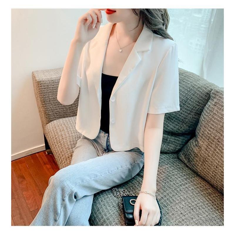 Product Introduction of Áo Khoác Blazer Trắng, Thời Trang, Ngoại Cỡ, Cho Nữ, Cổ Áo Phù Hợp, ngắn Tay, Áo Khoác Ngắn Nữ, Dáng Rộng Và Mỏng, Hàng Mới Về, Thích Hợp Cho Nữ Công Sở Chuyên Nghiệp, Bộ Đồ Màu Đen, Bộ Đồ Blazer Top Women Jacket 9