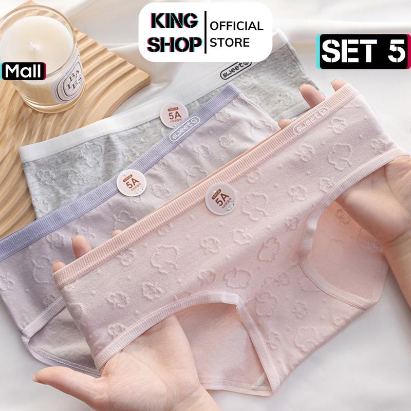 Combo 5 Quần Lót Nữ Sweet Thêu Nổi Cao Cấp Cotton Thấm Hút Mồ Hôi , Quần Chip Đáy 2 Lớp Thoáng Mát Mịn Da KING SHOP LY01 Voi Women