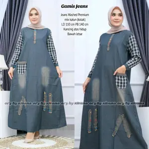 gamis jeans kombinasi kekinian 2022/Priana Maxy terbaru 2023/gamis jeans jumb/gamiis