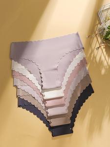 Braguitas de color liso con ribete festoneado para mujer, braguitas suaves, cómodas y transpirables para el día a día, ropa interior de mujer para todas las temporadas