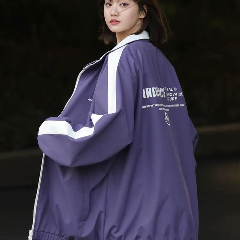Jacket áo khoác gió 4 màu 2 lớp 1 mặt dành cho cả nam và nữ in chữ, sọc đứng, 4 mùa, túi có khóa, Menswear 4