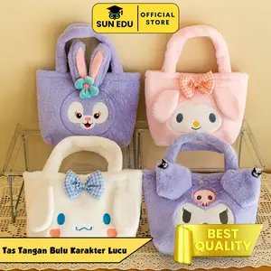 SUN EDU Tas Bulu Lucu Karakter Sanrio Shoulder Tote Bag Cute Fluffy untuk Anak Fashion Task Uromi Cokelat A-Pinkunicorn Tas & Koper Bahan Fluffy Ukuran 290*20*7cm