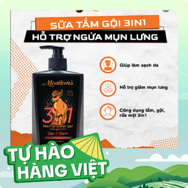 [ĐỘC QUYỀN LIVE] Sản phấm sữa tắm mụn lưng 3in1 Menitems hỗ trợ sạch mụn lưng, hương nước hoa nam tính giúp làm sạch da, dưỡng ẩm 285ml Skincare 3