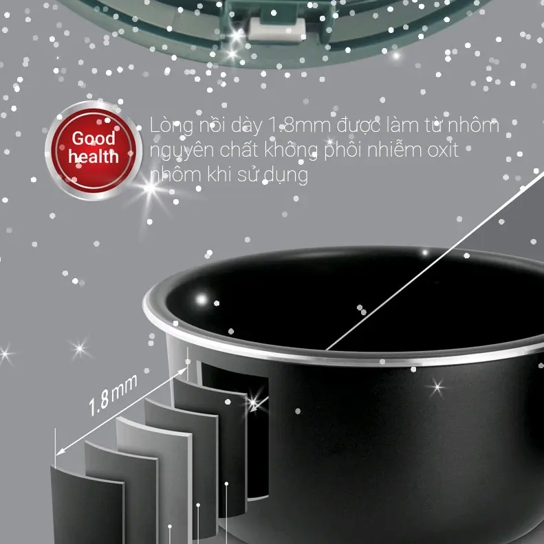 Nồi Cơm Điện Cao Cấp Kalpen R2, Dung Tích 1.2L, Chống Dính Whitford, Công Suất 500W - Cooker 3