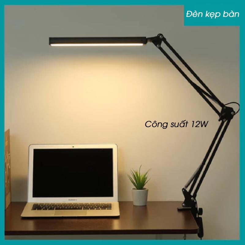 Đèn kẹp bàn học kim loại 12W cáp dài 1.2m đọc sách, làm việc, 3 màu ánh sáng bảo vệ thị lực kích thước 37x37x35cm đèn  decor  bàn  máy  tính