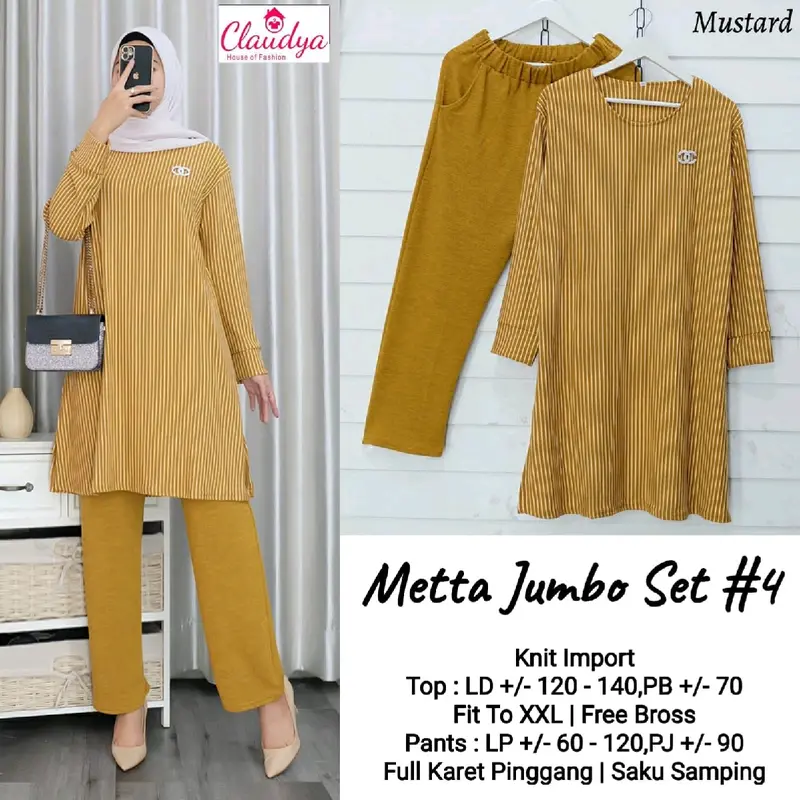 Metta jumbo setelan celana dan tunik knit import tebal halus premium by claudya 7
