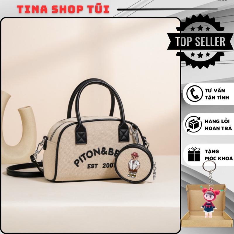 Túi cầm tay Piton Bear size 24cm; Hàng nội địa Beibaobao; kèm ví tròn nhỏ; kèm dây đeo chéo Bag Nữ túi  xách túi  vỏ sò Kem 