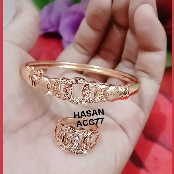 gelang tangan free cincin perhiasan emas wanita dewasa model bulat baru/Titanium/viral Gold 1