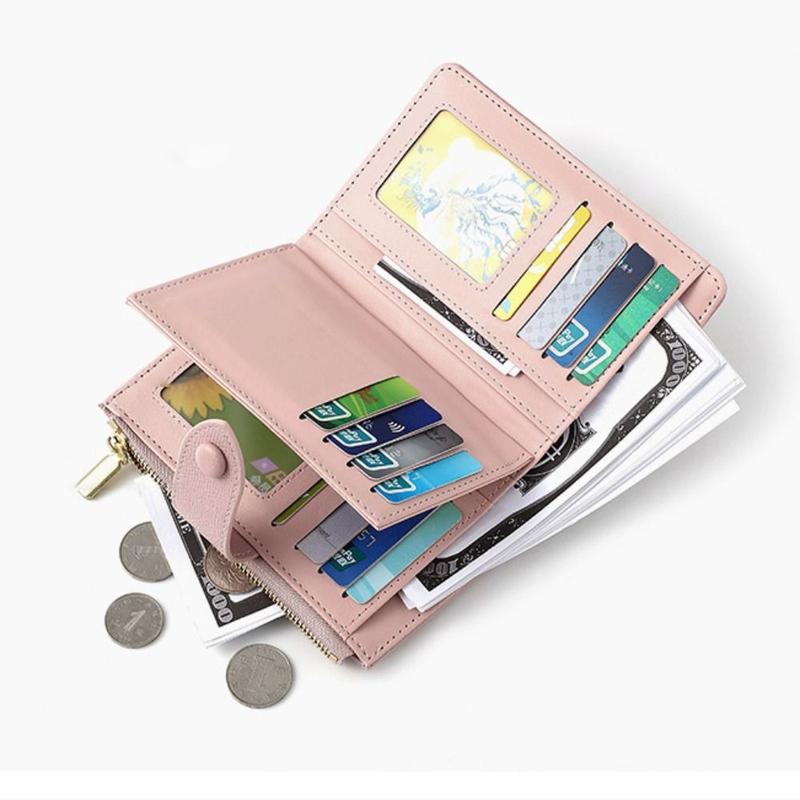 Product Introduction of Fashion Zipper Short Wallet PU Leather Solid Color Card Holder Rivet Coin Purse Women 11