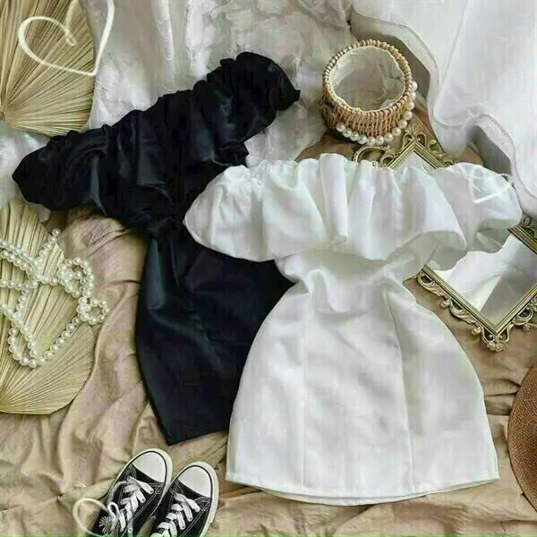 Đầm umi phối bèo trễ vai 2 màu siêu xinh