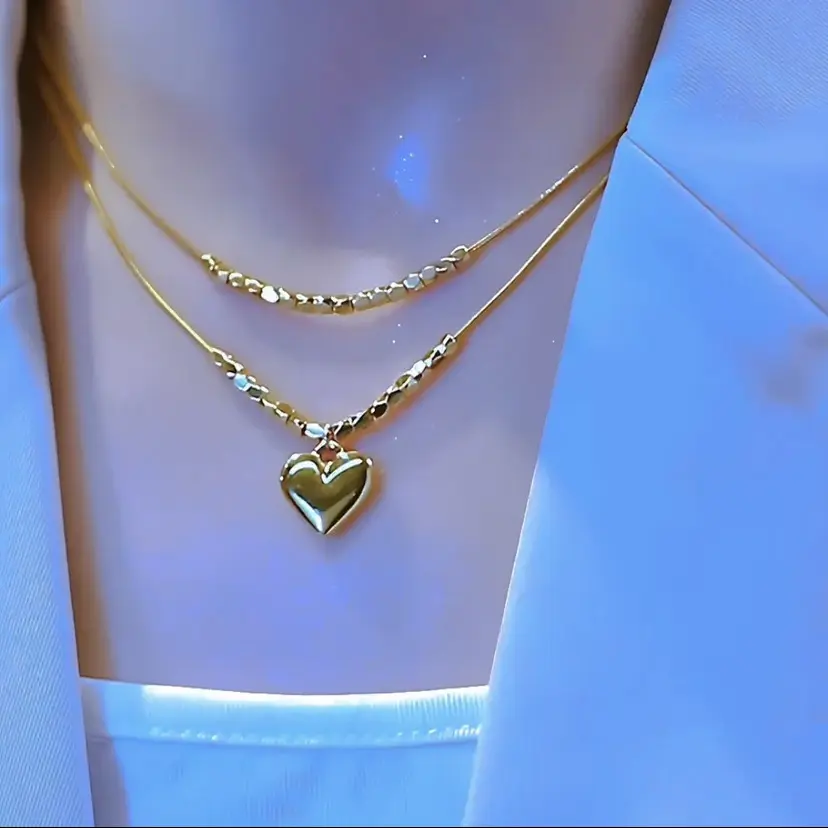 Light Luxury Fashion Double Layer Twin Love Necklace All-Match Exquisite Women's Necklace No Blackness No Fading No Allergy to Give Mom Girlfriend Girlfriends Wife Birthday Gift Can Be Worn Alone