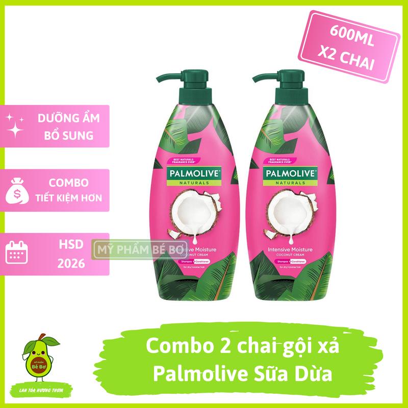 Combo 2 chai dầu gội Palmolive Sữa Dừa 600ml - dầu gội đầu dầu xả tóc chiết xuất thiên nhiên óng mượt tóc ngăn rụng tóc