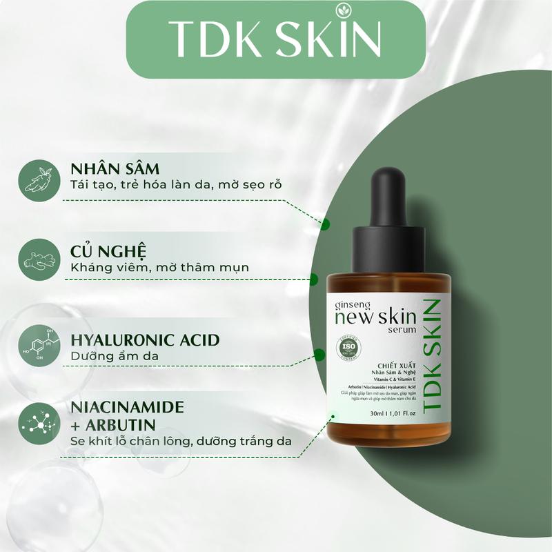 Serum giảm sẹo rỗ , mụn, giảm thâm - Ginseng New Skin Serum 30ml - TDK SKIN Chăm Sóc Da Làm Đẹp Da