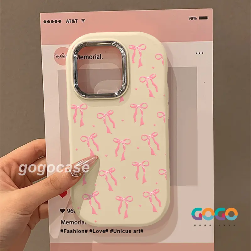 Case untuk iPhone11 pro max plus 15 14 Plus XR 13 12 PRO 7 6 8 7+ 6+ 8+ Xs Max Cangkang lunak silikon pola busur kecil berwarna merah muda manis 08635 2