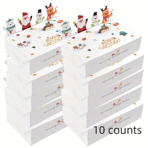 Christmas Themed Gift Box, 10pcs/set 3D Cartoon Santa Claus & Reindeer & Snowman Design Gift Box, Stocking Filler Gift Wrapping Supplies for Candy & Cookie