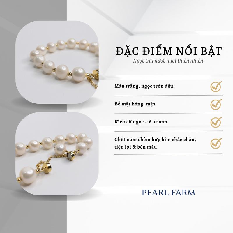 Lắc Tay Ngọc Trai Tròn Lớn Khoá Nam Châm Sang Trọng Pearl Farm 3