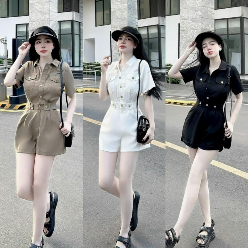  Set jum nữ kaki thiết kế ngắn tay túi hộp cài nút thật tôn dáng xinh xắn thích hợp cho các chị em đi tiệc đi chơi. women top 