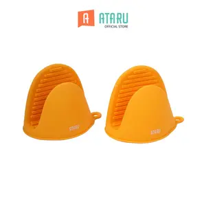 Ataru 2 Pcs Sarung Tangan Oven Silikon - Orange Oven Mitts Heat Resistant Gloves Set Perlengkapan Dapur