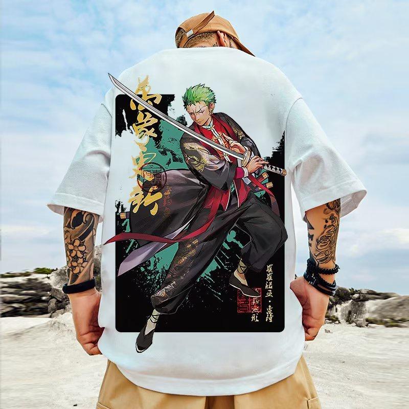 Kaos Spot summer top New Straw Hat One Piece ONEPIECE Anime Tshirts  Luffy shirt Print Pattern Tide Brand Trendy Loose Top Short Sleeve T-shirt round neck oversized shirt  for men 4
