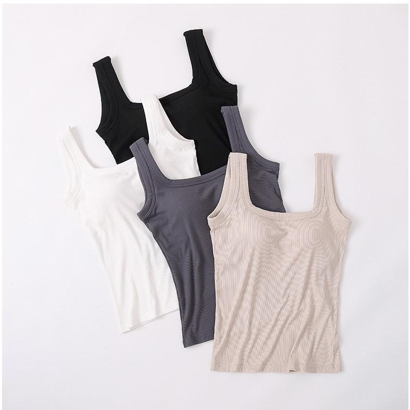 Áo ba lỗ nữ có đệm cổ vuông vải Viscose tự nhiên mềm mại thoáng mát, áo hai dây có mút mã VAA0484 Top Women