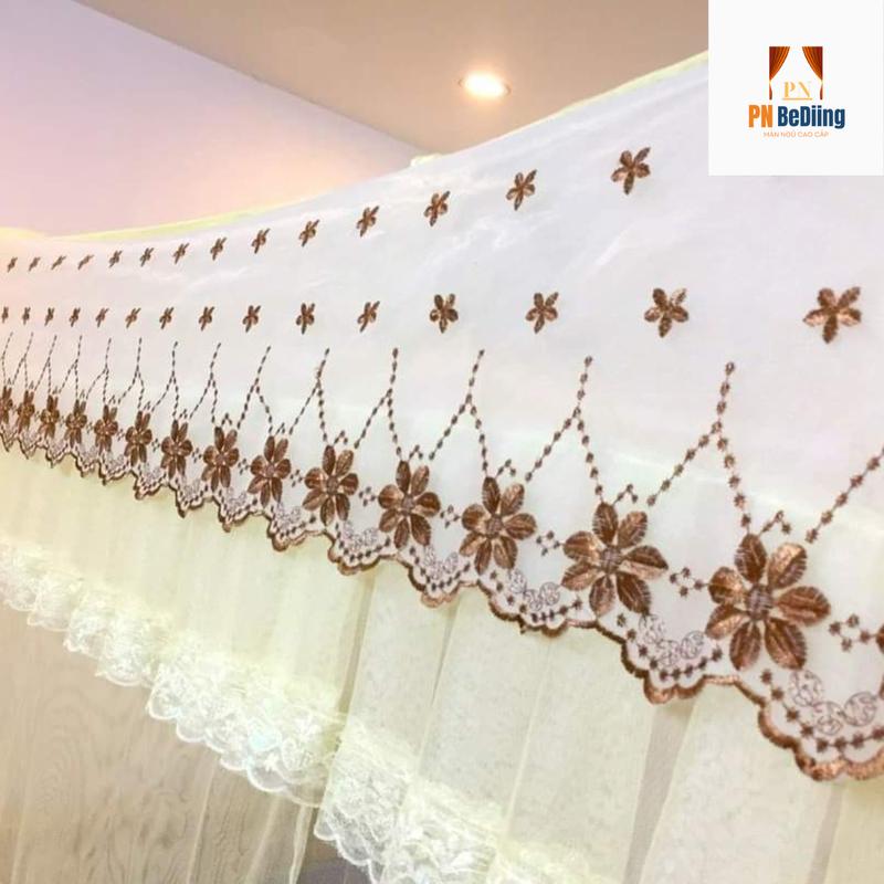 [Thêu Hoa Mai] Màn mùng treo 4 góc, màn tuyn thái cao cấp chống muỗi hiệu quả, Màn có Cửa mùng  trâu bộ