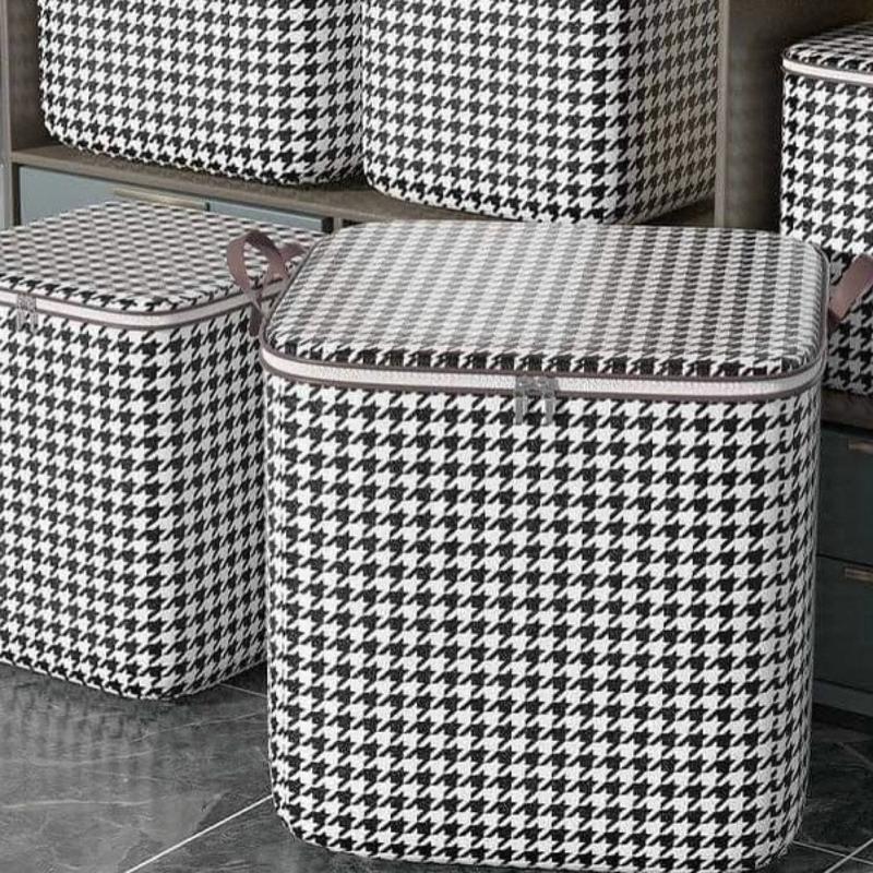  Giỏ đựng quần áo chăn màn có khoá kéo nắp đậy và quai xách hai bên tiện lợi vải caro sang trọng không thấm nước không bụi bẩn Rổ đựng áo quần 