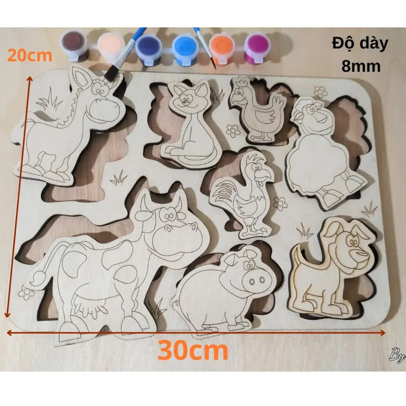 Bộ Xếp Hình Tô Màu Động Vật Cao cấp kích thước 300x200x8mm kèm cọ vẽ và màu sơn. 2