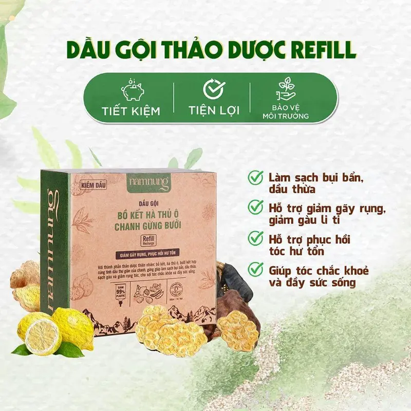 [Rẻ vô địch][MUA 1 TẶNG 1] Combo dầu gội thảo dược NamNung, dầu gội hỗ trợ giảm rụng kiềm dầu dạng túi 500ml chiết xuất thiên nhiên Bồ kết hà thủ ô kèm Chai dán tường TẶNG 1 túi dầu gội cùng loại Chăm sóc tóc, Dưỡng tóc nữ 3