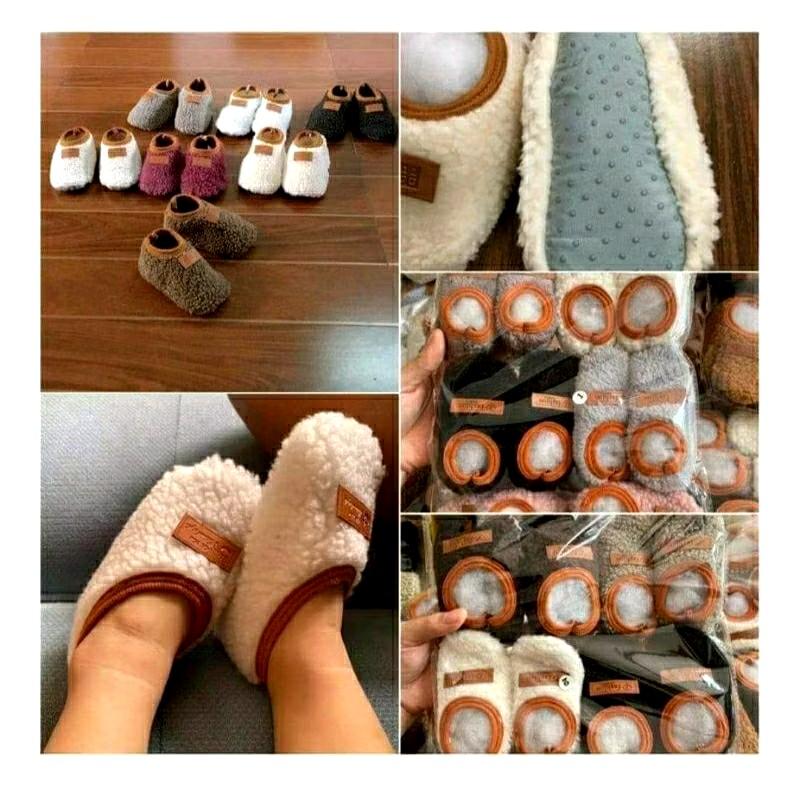 Giày lông cừu đi trong nhà đế lưới Có chống trượt giữ ấm chân cho bé trai bé gái sơ sinh_2 tuổi