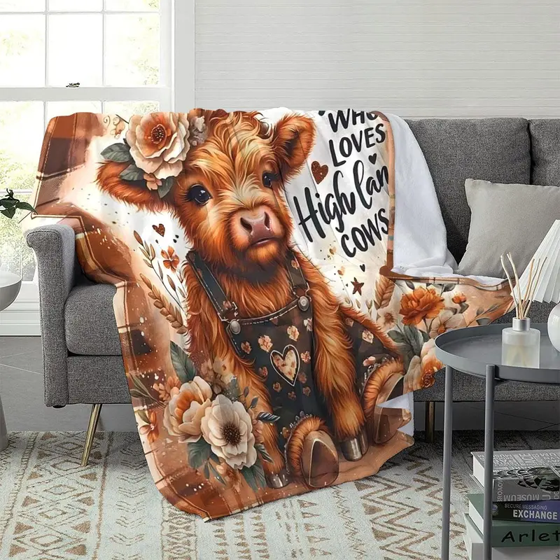 Highland Cow Pattern Blanket, Soft Warm Throw Blanket, Air-conditioned Room Nap Blanket, Comfortable and Stylish Decor Blanket for Home Office 6