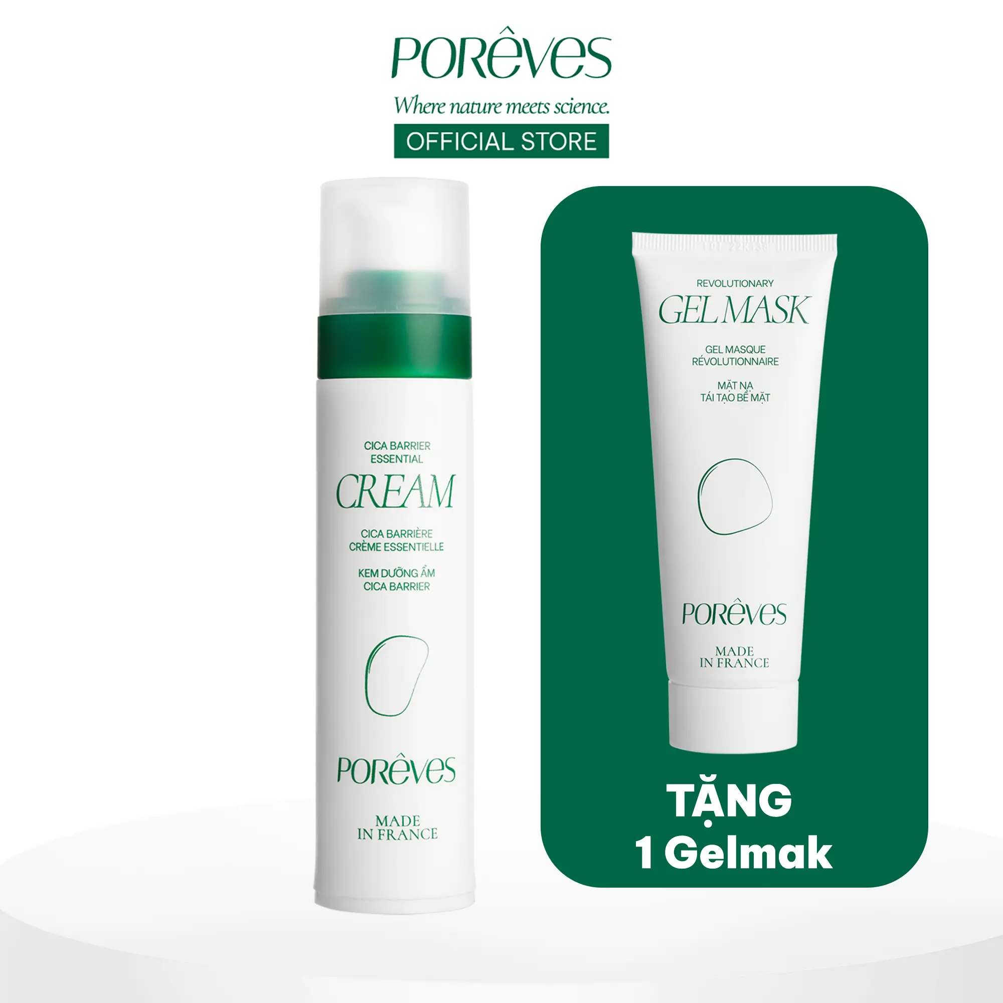 [Tặng Gel mask] (HSD 01/2026) PORÊVES Kem Dưỡng Ẩm Mỏng Nhẹ, Hỗ Trợ Phục Hồi, Cân Bằng Hệ Vi Sinh Da CICA BARRIER ESSENTIAL CREAM 50ml | Làm Đẹp Da Skincare Chăm Sóc Da Nam Nữ Rau Má