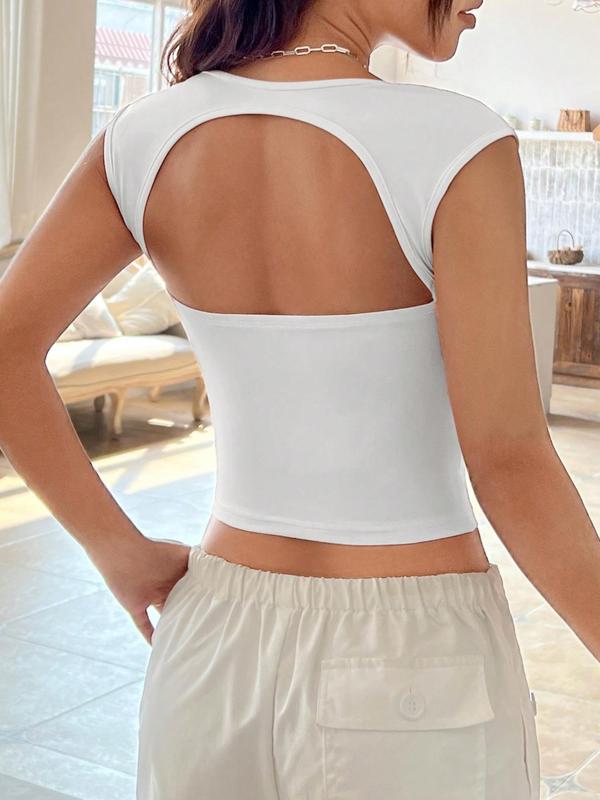 Women's Plain Cut Out Ruched Backless Crop Tank Top, Elegant Sweetheart Neck Sleeveless Top for Vacation Holiday Party, Ladies Summer Clothes 4