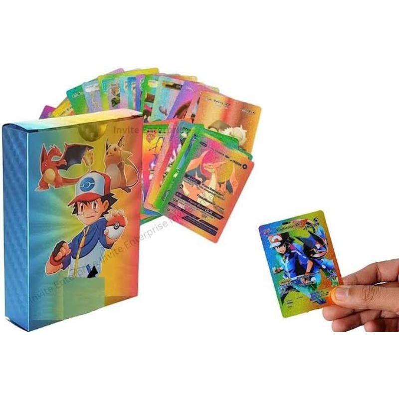 Spesial Promo Kartu Pokemon 55pcs Bahan Metal Emas Silver Bahasa Inggris dengan 4