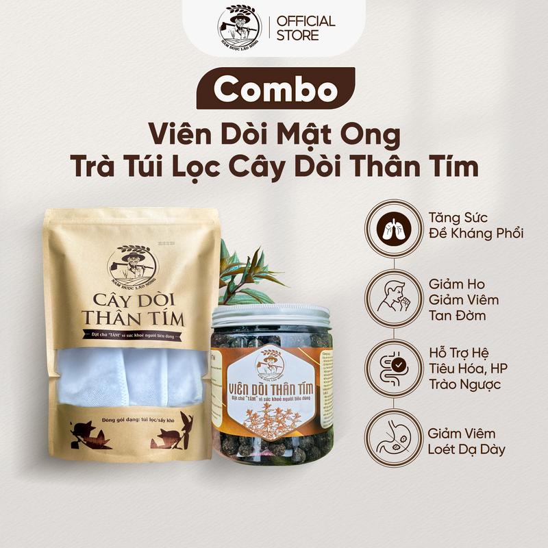 Combo Trà Túi Lọc Cây Dòi Thân Tím (Bọ Mắm Tím) + Viên Dòi Mật Ong - Tự Nhiên, Thanh Mát, Hỗ Trợ Các Vấn Đề Hô Hấp Và Dạ Dày, Dễ Chăm Sóc - Nam Dược Lão Nông