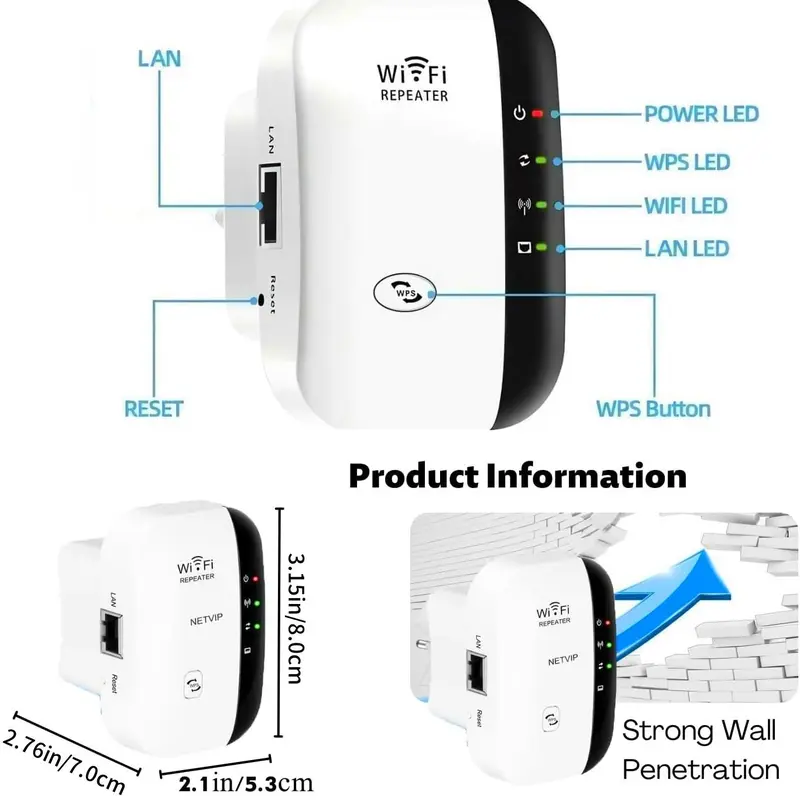 WiFi Range Extender, WiFi Repeater, WiFi Extenders Signal Extenders for Home, 2.4GHz Repeater with Ethernet Port & Access Point, Enhancing Wireless White Network Coverage, Office Accessories, Funny Gift 1