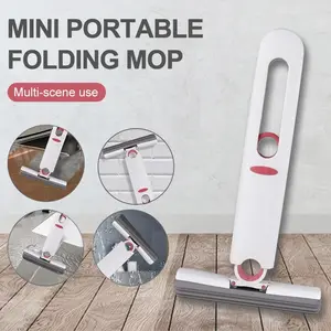 CLAIYDREAM Alat Mini / Portable Mop / Kain Spons Busa Pembersih Ruangan Penyerap Air Untuk Meja Kaca Jendela Toilet Cermin Dapur Hitam lantai pel peras Plastik
